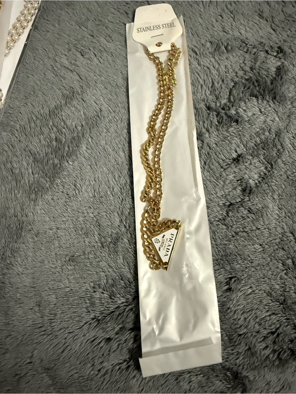 Gold Stainless Steel Chain Necklace with Triangle Pendant